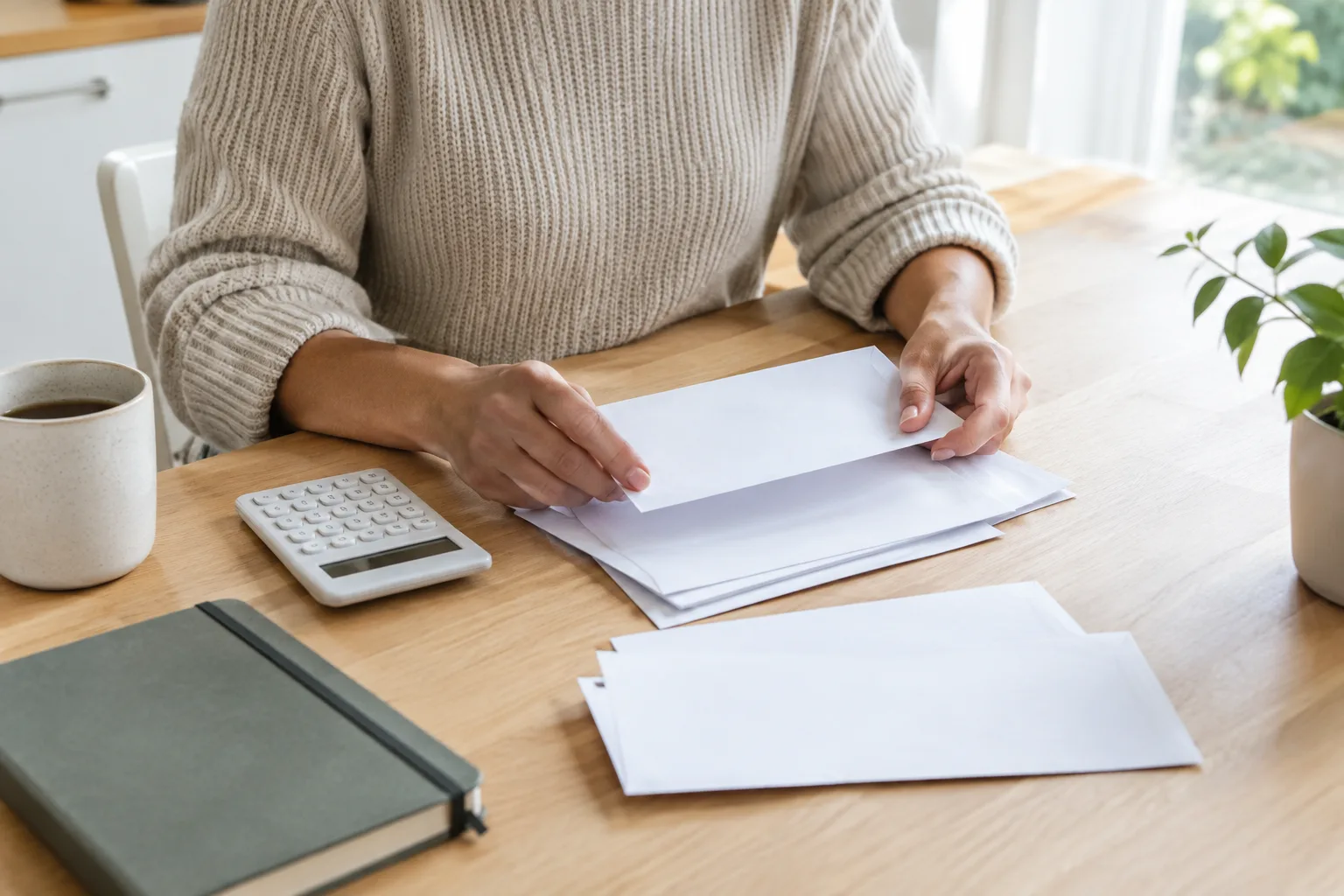 Des documents bancaires vierges, un carnet et une calculatrice posés sur une table pour organiser son épargne.